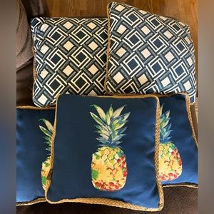 3 Pineapple Allen + Roth pillows 2 White and Blue Artisan De Luxe Indoor/Outdoor
